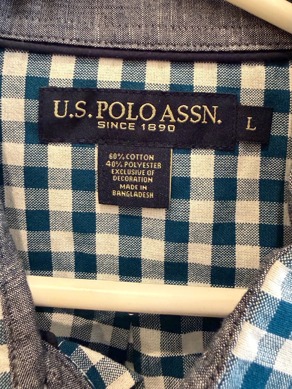 U.S. Polo Assn. Men’s Blue & White Gingham Button-Down Shirt Size Large Classic - Picture 4 of 4